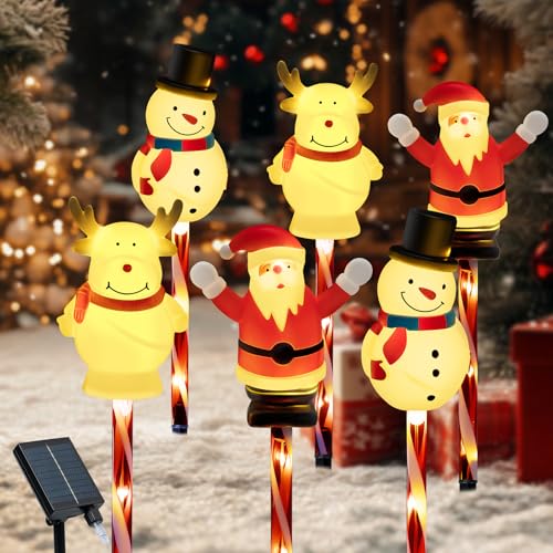 FWLWTWSS 6Pcs Christmas Solar LightsOutdoor Waterproof Pathway Lights Outdoor Xmas Decorations Solar Powered LED Garden Lights for Yard & Patio