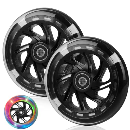 DBREAKS Leuchtende Stunt Scooter Rollen, 2 Stück LED-Lichtrollen, 120mm Led Scooter Ersatzräder Räder mit ABEC, 9 Kugellager, Härtegrad 88A, geeignet für allerlei Scooter (Schwarz)