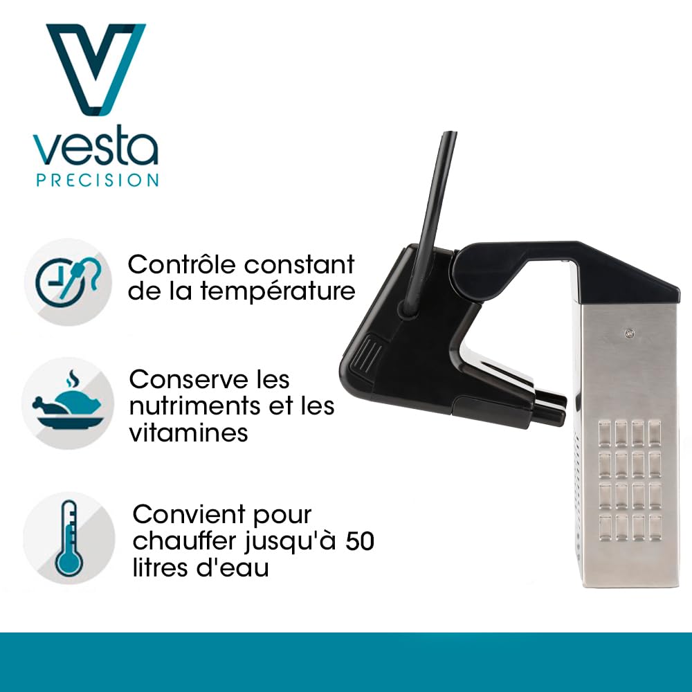 Vesta Precision Thermocirculateur à Immersion SV91 Imersa Pro pour Cuisine basse Température avec App de Contrôle compatible avec les Réservoirs d'eau ≤50L | Conception Pliable Couleur Noire