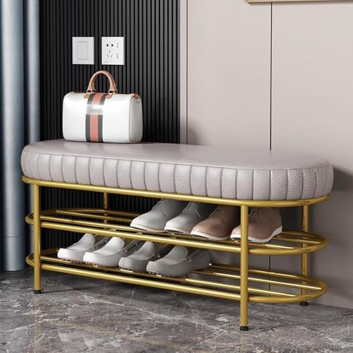 Étagère à chaussures en métal à 3 niveaux avec banc de rangement pour couloir et chambre