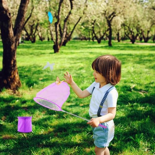 XIAQICA Schmetterlingsnetz Teleskop Kescher Kinder with Faltbarer Eimer Kächersieb Kinder Käscher für Fischernetz Teichnetz Ausziehbar Kleinen Fischen Outdoor Strand Garten (Lila)
