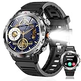 スマートウォッチ【2025夏新登場 軍用規格 2種バンド付き】Bluetooth5.3通話 LINE/メッセージ通知 100＋運動モード GPS運動記録 防塵防水 懐中電灯付き スポーツウォッチ 長持ちバッテリー DIY文字盤 腕時計 歩数計 遠隔撮影 音楽制御 腕上げ点灯 アラーム 電卓 音声アシスタント 天気予報 iPhone/アンドロイド対応（ブラック）