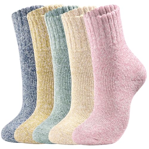 Clothclose 5 Pairs Wool Socks - Winter Warm for Women/Men Super Soft Crew Boot Socks Thick Knit Cabin Cozy Gifts Candy Color