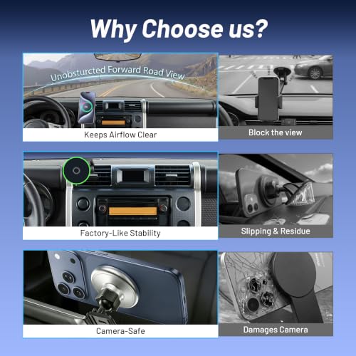 Image of Car Phone Holder Mount for Toyota FJ Cruiser (2007-2013 2014), Magnetic Phone Holder, Magsafe Car Mount Charger, Dashboard Phone Holder, 15W Wireless Fast Charging for iPhone, Samsung & Google