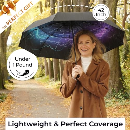 Image of TUMELLA Strongest Windproof Travel Umbrella (Compact, 100MPH Wind-Tested), Light, Portable, One-Handed Use, Automatic Folding Rain Umbrella, Durable, Premium Grip, Fits Car & Backpack