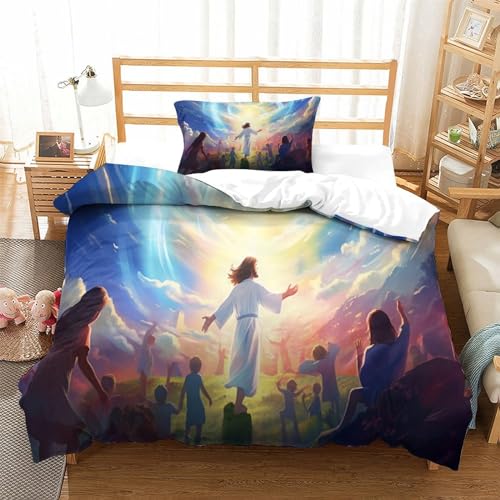 Housse de couette Jésus 3D avec taies d'oreiller lit simple microfibre