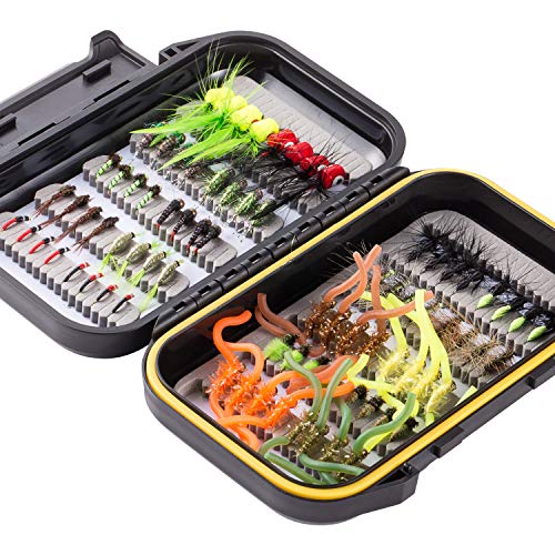 Image of BASSDASH Fly Fishing Flies Kit Fly Assortment Trout Bass Fishing with Fly Box with Dry /Wet Flies, Nymphs, Streamers, Popper