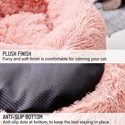 Almofada de cama de animal de estimação,Funien Cama de pelúcia para gatos Almofada redonda calmante