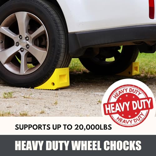 SECURITYMAN Heavy Duty Wheel Chocks (2 Pack) - Durable, Non-Slip, Solid Rubber Wheel Chocks for Boat Trailers, RV, Truck, Camper - Grip on All Surfaces - Trailer Wheel Chocks - Yellow