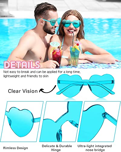 Konohan 36 Pairs Heart Shaped Rimless Sunglasses Bulk Trendy Frameless Transparent Candy Color Fun Sunglasses Eyewear for Women Men, Party Favor3
