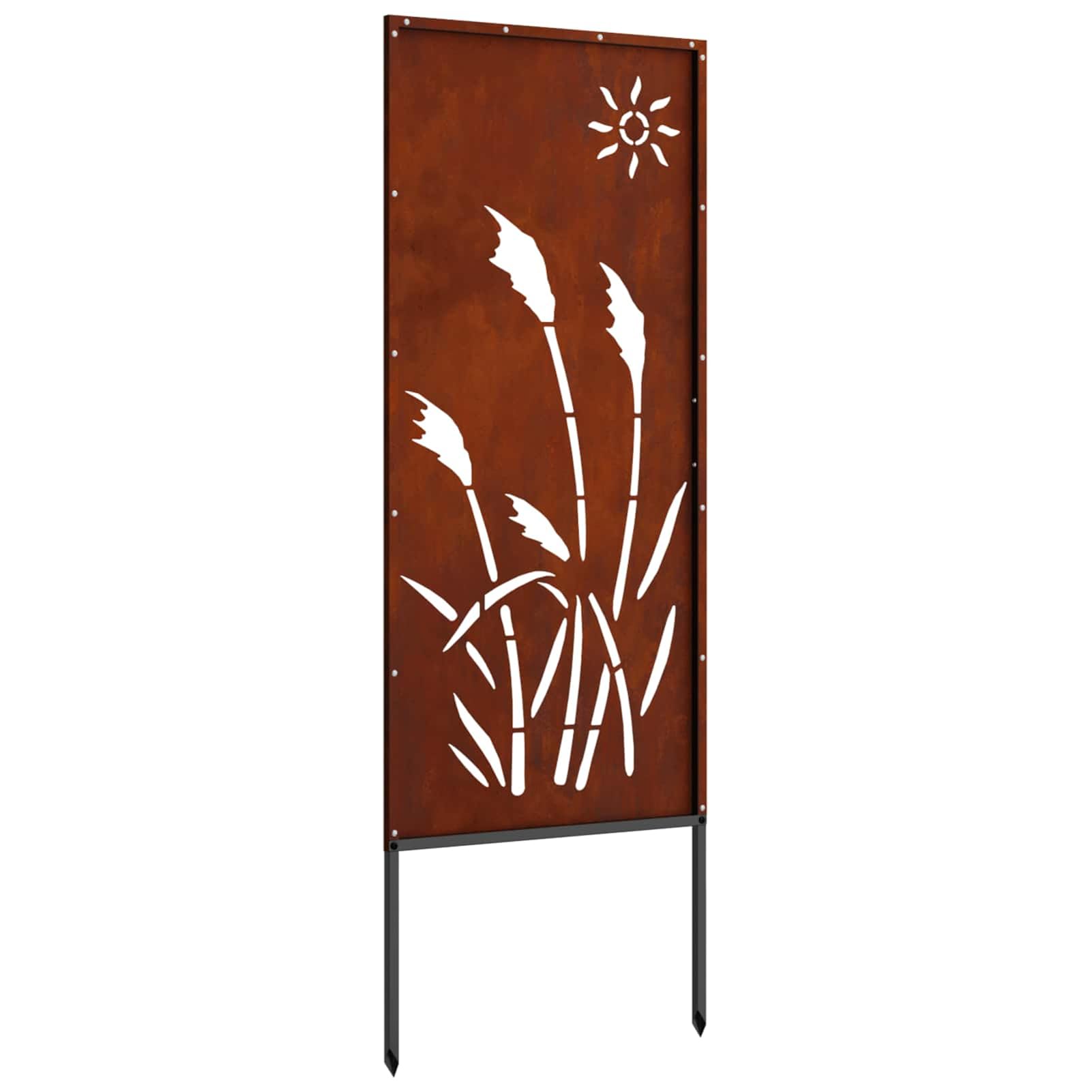 Tela frangivista giardino arrugginita, 50 x 140 cm, in acciaio resistente alle intemperie, con intarsi decorativi, resistente al vento, facile da fissare al pavimento, ideale per terrazza e
