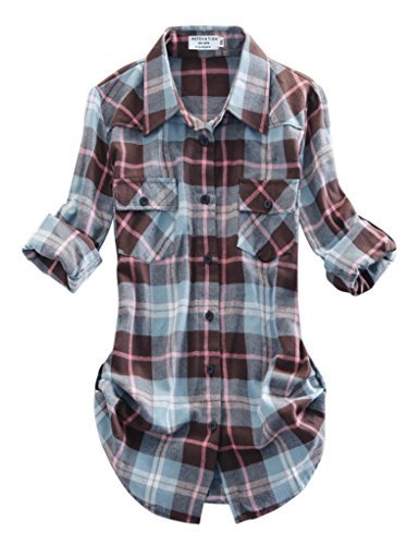 Match Women's Long Sleeve Plaid Flannel Shirt #2021(Medium, Checks#13)