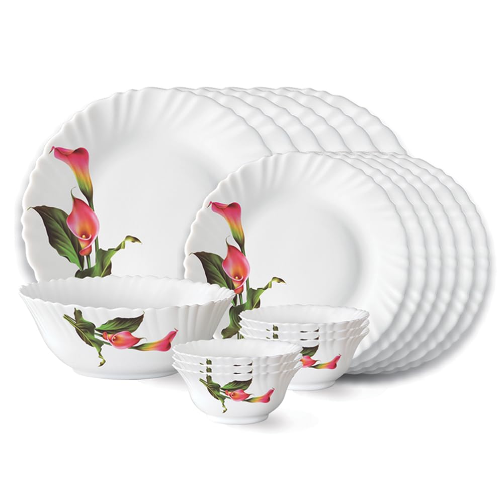 Larah by Borosil Stargazer Fluted Series Opalware Dinner Set | 33 Pieces for Family of 6 | Microwave & Dishwasher Safe | Bone-Ash Free | Crockery Set for Dining & Gifting | Plates & Bowls | White