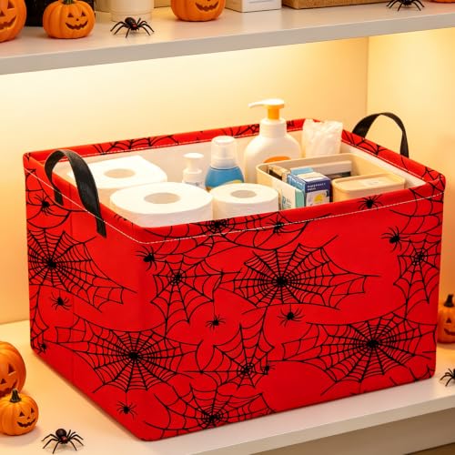Image of Rectangle Storage Basket,Cute Organizer,Gift Basket,Room Decor(Red Spiderweb)
