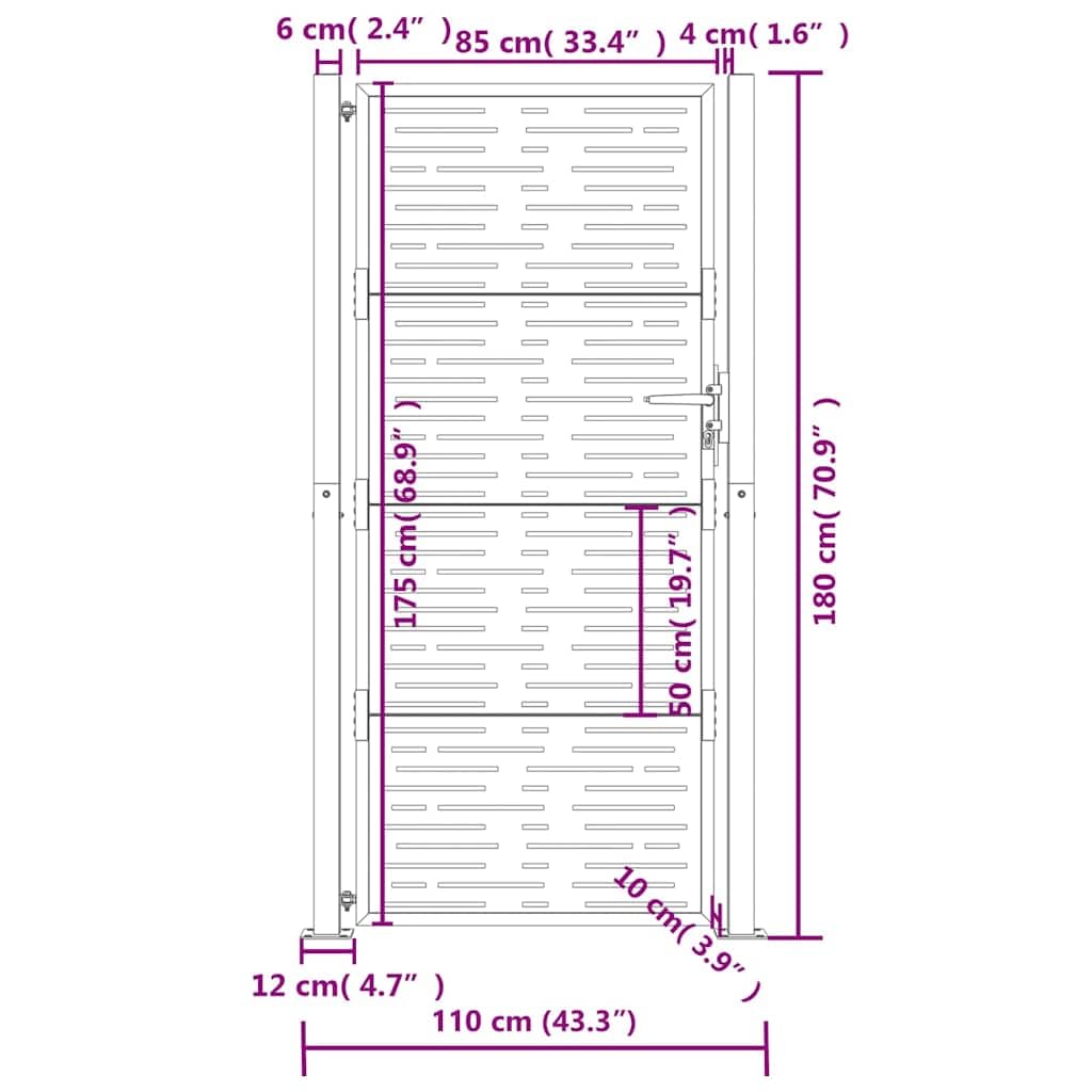 Portal Jardín Acero Antracita 100x175 cm Galvanizado Bloqueable