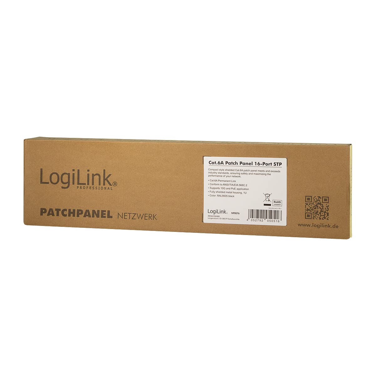 LogiLink Professional NP0076 panel krosowo-rozdzielający Cat 6A z 16 portami, PoE i PoE+, (1 jednostka wysokości), czarny