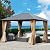 Aoodor 12 x 10 ft. Wooden Finish Coated Aluminum Frame Gazebo with Hardtop Roof, Outdoor Gazebos with Curtains and Nettings, for Patio Backyard Deck and Lawns