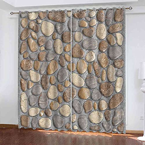 Rideaux occultants 3D galets de pierre 100% polyester isolant thermique phonique 20