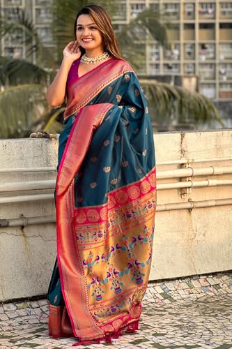 Image of SGF11 Women's Paithani Soft Lichi Silk Kanjivaram Sarees With Blouse Piece