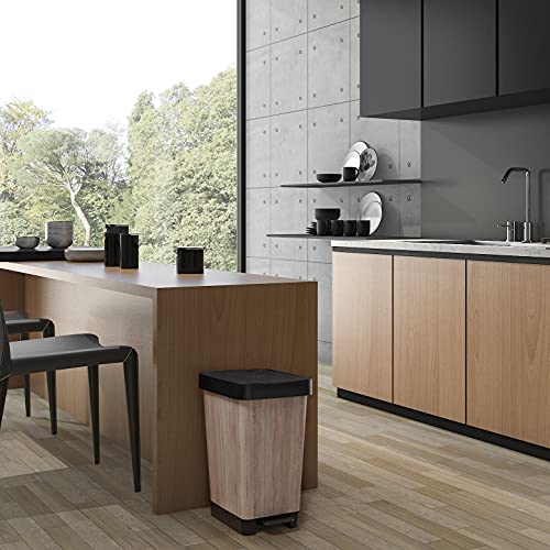 Image of TATAY Smart Deco 25L Rubbish Bin Kitchen with Pedal | Compact and Functional Design | Indoor and Outdoor Use | Fits 30L Bags | BPA-Free Durable Plastic | 26x36x47cm, Wood Effect