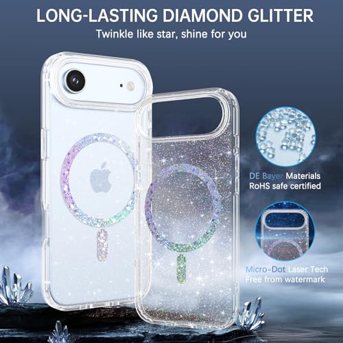 Image of YINLAI for iPhone Air Case 6.5-inch [Compatible with MagSafe] [Spakle Glitter Powder] [Ultra Slim] [Shockproof Full Body Military Grade Protection] for 17 Air Cover, Clear