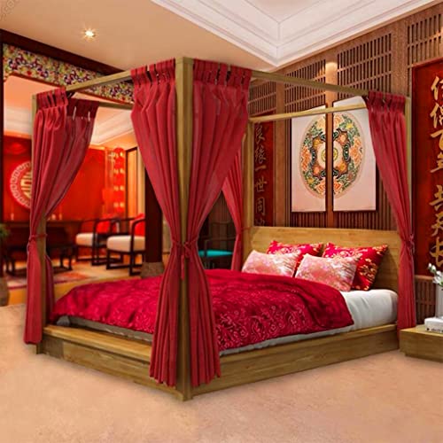 Roter romantischer 4-Eckpfosten Moskitonetz mit luxuriösem Betthimmel, Vorhang, Baldachin, 2-in-1 für Mädchen, Frauen, Erwachsene, Hochzeit, Schlafzimmer, Kinderzimmer, Bettdekoration (rotes