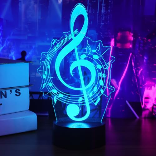 Image of OkiyiD Music Note Gifts for Girls, 3D Illusion Lamp, 3D Music Night Light with 16 Colors Remote and Touch Control, Music Note Decor for Kids Room, Girls Birthday Gifts, FS-2810-9999