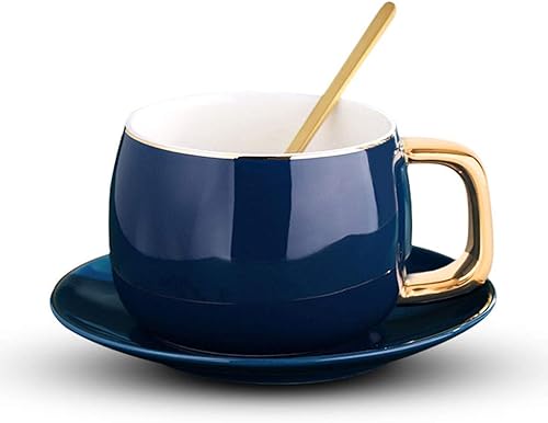 Juego de tazas y tazas de café de cerámica de moda y tazas de café de viaje, taza de té de porcelana con la cuchara para beber