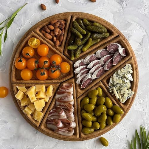 Plateau de service à charcuterie en bois – Compartiments amovibles pour collations et fruits – Idéal pour les tables basses, les fêtes et les divertissements