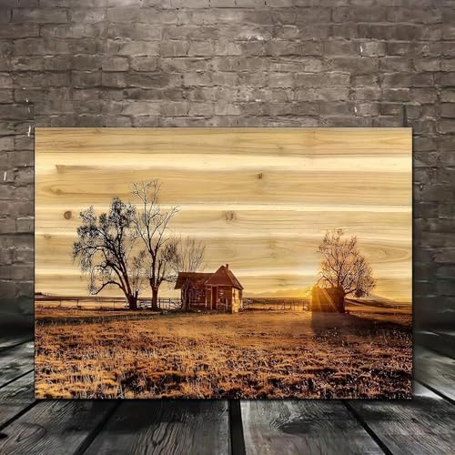 Art mural paysage de grange de campagne haut de gamme avec cadre interne 21x30cm