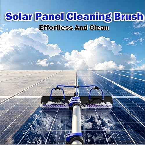 Image of 26FT Reach Solar Panel Cleaning Brush Kit with 5-20FT Telescoping Pole, 33FT Hose, 20 inch Water Fed Brush, Soap Dispenser, Cobweb Duster, Squeegee & High Ceiling Duster for Roof, RV, Gutter, Boat, Deck