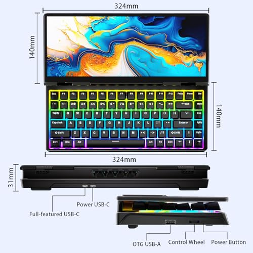 Image of 12.8 inch Portable Touchscreen Keyboard Monitor, Foldable Stretched Bar Laptop Screen Extender with Mechanical Keyboard USB-A USB-C Monitor for Windows MacOS (Driver Need)