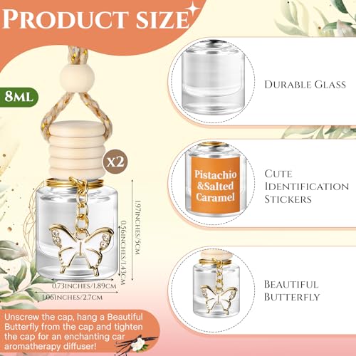 Image of 2 Pack Car Air Freshener Pistachio and Salted Caramel Hanging Essential Oil Diffuser Long Lasting Car Scent Automobile Aromatherapy with Rearview Mirror Accessories(Butterfly Pendant)