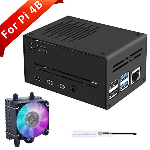 GeeekPi Raspberry Pi 4 Boîtier Métallique avec Ventilateur,Raspberry Pi 4 Boîtier avec Raspberry Pi Low Profile CPU Cooler,Horizontal Ice Tower Refroidisseur(Uniquement pour Pi 4B) (Noir)