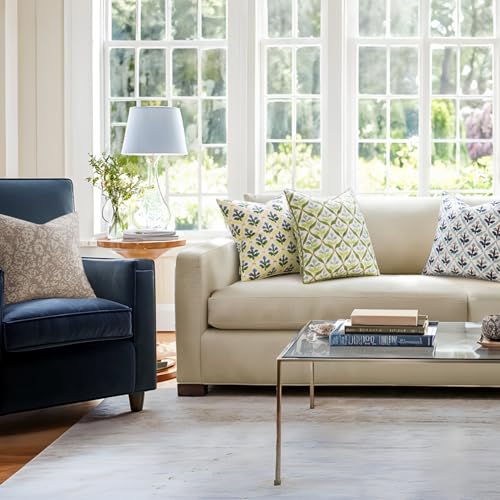 Image of MIULEE Pack of 2 Decorative Outdoor Waterproof Throw Pillow Covers Flower Print Chic Boho Accent Pillow Covers for Square Garden Patio Cushion 16x16 Inch, Yellow-Blue