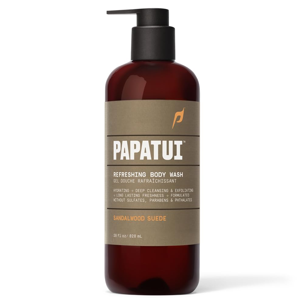 PAPATUI by Dwayne Johnson Refreshing Exfoliating Body Wash for Men | Hydrating & Made with Coconut Oil | Sandalwood Suede | 28 oz (Pack of 3)
