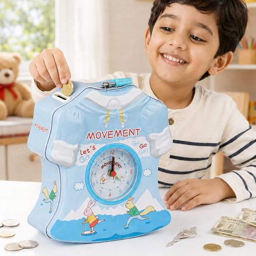 Image of Zest 4 Toyz Money Bank for Kids 2 in 1 Metal Piggy Bank with Lock N Key Table Alarm Clock for Kids Money Saving Box Gullak Money Box Coin Bank Cash Box Birthday Gift Toy Age 3+