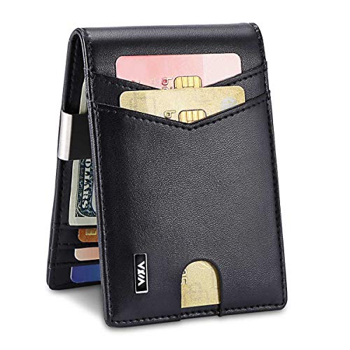 Mens Wallet Minimalist Wallet Credit slim Front Pocket RFID Blocking Card Holder with Money Clip and RFID Wallet Protection Slim Wallets Men Gifts (Matte Black)