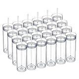 MEWAY 20oz Skinny Tumblers 24 Pack Bulk,Double Wall Plastic Tumbler with Lid and Straw,Clear Color...
