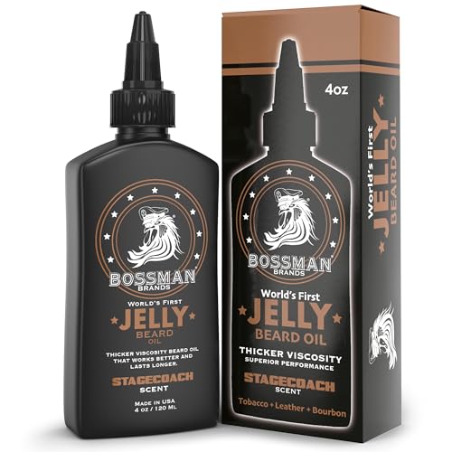 Bossman Jelly Beard Oil for Men (4 oz, Stagecoach Scent) – Softens, Moisturizes & Conditions with Natural Ingredients