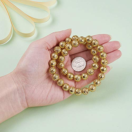 Beadthoven 5Strands Electroplated Natural Lava Bead Strands 12Mm Rock Round Gold Plated Stone Bead Charms For Jewelry Making Women & Men’s Bracelets Handmade Accessories Finding Supplies #TOP6