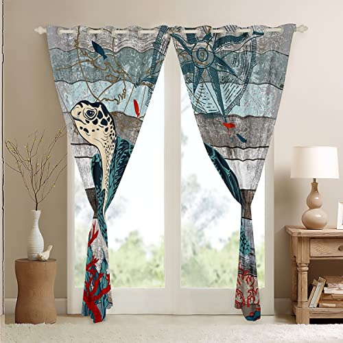 Homemissing Sea Turtle Curtains for Bedroom Living Room Kids Ocean Reptile Tortoise Blackout Curtains(30%-50%) Coral Sea Underwater World Dreapes Wood Grain Blue Grey Brown Cover W46*L54 - Image 4