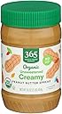365 by Whole Foods Market, Organic Creamy Peanut Butter Spread, Unsweetened, No Stir, 16 Ounce