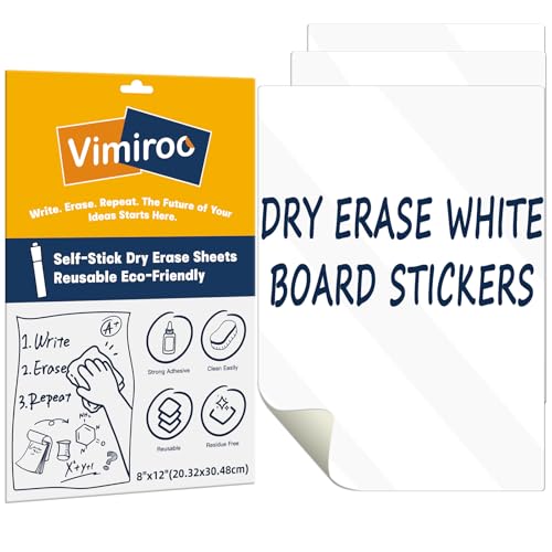 Dry Erase White Board Stickers No Ghosting, 12' x 8' Removable Dry Erase Sheets No Residue for Wall/Refrigerator/Door/Cabinet, Adhesive Non-Magnetic Whiteboard, Fridge Dry Erase Paper 3 Sheets