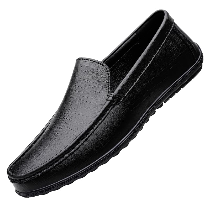 Men's Leather Slip-On Mules, Low-Top Round-Toe Slippers, Casual Moccasins, Semi-Loafers, Suitable for Daily Wear and Formal Occasions
