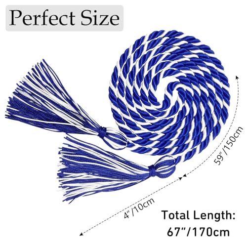 Image of Graduation Honor Cords Royal Blue and White Graduation Cords with Tassels, 67 inch Long for Graduation Students