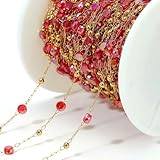 LINJILUO Cadenas de Cuentas de Cristal de Acero Inoxidable de 1 Metro, Color Dorado, para Hacer Joyas, Pulseras y Collares.