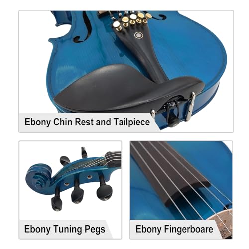 Image of Acoustic Electric Violin 4 /4 Full Size, 5 string Solid Maple Spruce with Ebony Fittings, Free Case and Bow, Beginner Kit for Adults(Blue)