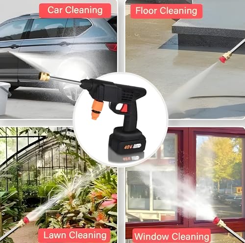 Image of HitMAD [Double Battery] Cordless Portable Wireless Pressure Washer Gun 48V High Pressure Water Gun for Solar Panel, Car Wash and Bikes Cleaning with Adjustable Nozzles