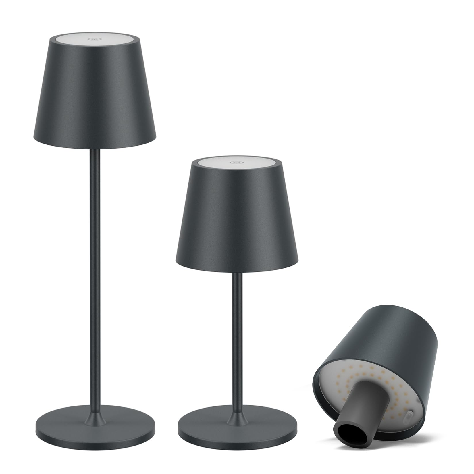 LED sans fil Lampe de table rechargeable, 3000K lampe bouteille à intensité variable, 5000mAh IP54 lampe de table réglable en hauteur pour une utilisation intérieure et extérieure, Anthracite